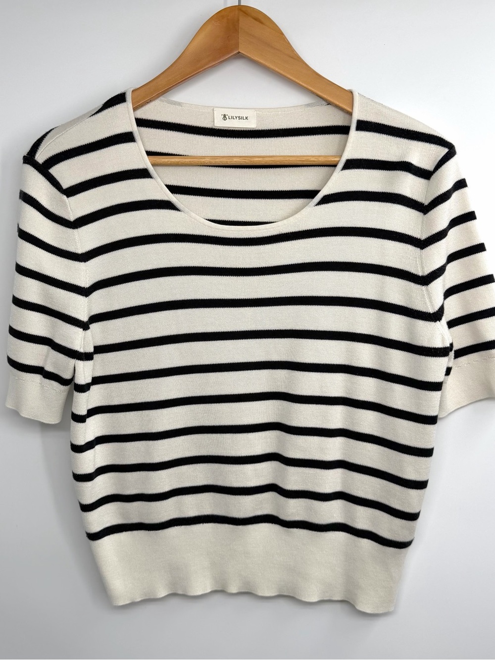 Lilysilk Scoopneck Mulberry Silk Knit Striped Cream Top - Picture 11 of 15